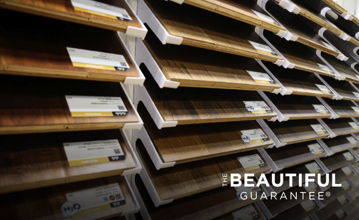 Hard surface flooring sample racks in flooring store